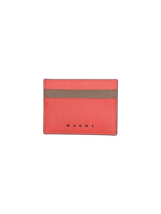 Bicolor Leather Card Wallet Red - MARNI - BALAAN 1