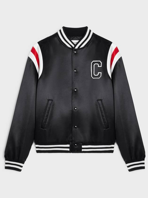 Men's Logo Patch Satin Bomber Jacket Black - CELINE - BALAAN 3