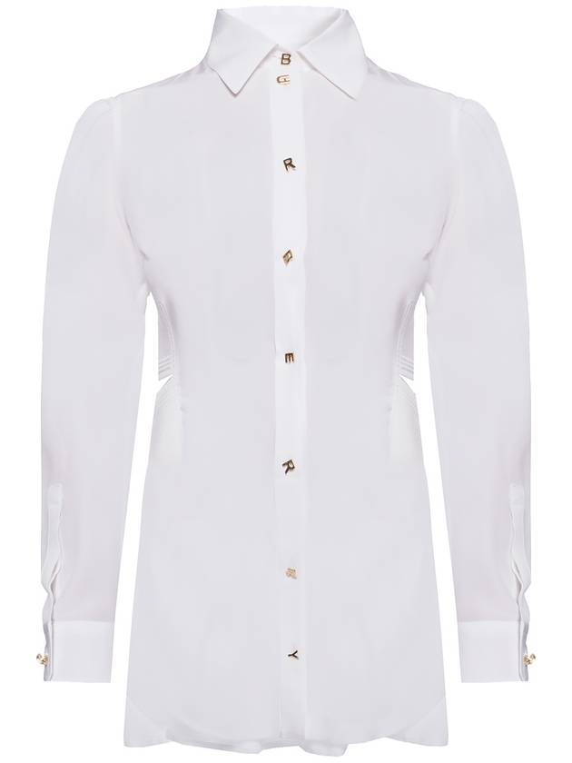 Logo Button Cut Out Silk Shirt White - BURBERRY - BALAAN 1