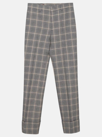 Prince Of Wales Wool Linen Wide Pants Grey - GUCCI - BALAAN 2