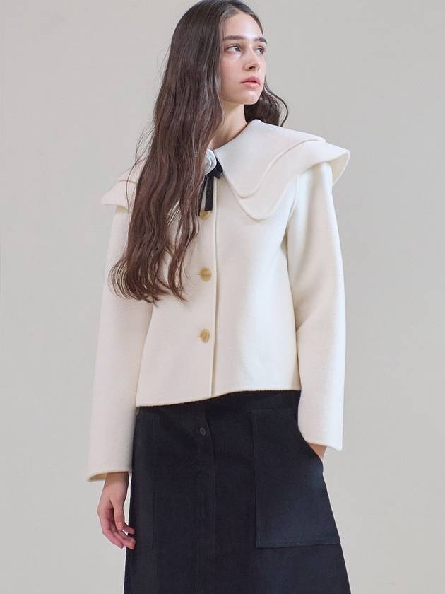 Cape collar handmade single coat ivory - MITTE - BALAAN 4