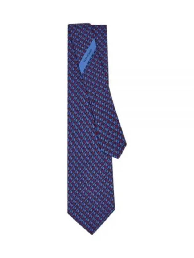 Equestrian Print Silk Tie Dark Blue - SALVATORE FERRAGAMO - BALAAN 2