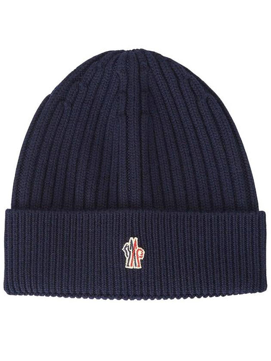 Grenoble Logo Patch Wool Beanie Midnight Blue - MONCLER - BALAAN 2