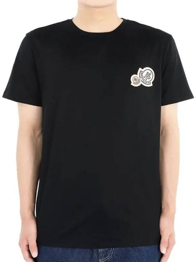 Double Logo Patch Round Short Sleeve T-Shirt Black - MONCLER - BALAAN 2