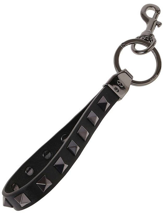 Men s Rockstud Leather Key Holder Black UY2P0550VH3 0NO - VALENTINO - BALAAN 1