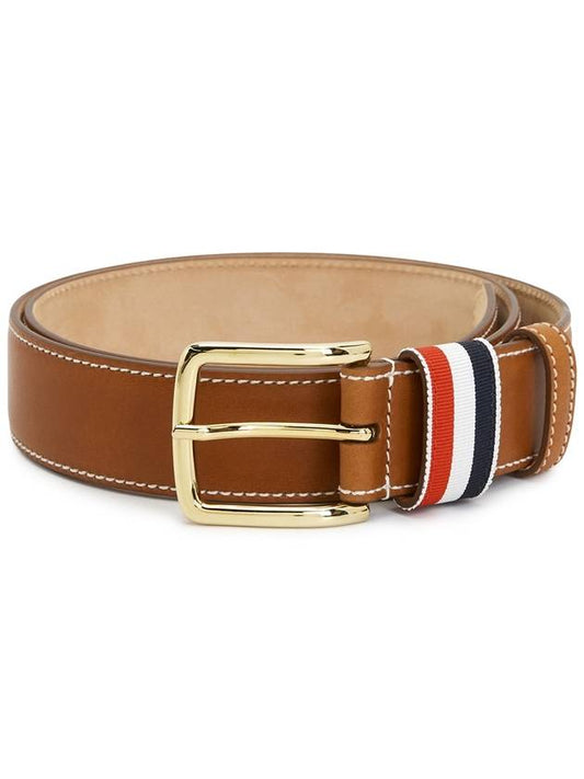 Three Stripe Tab Leather Belt Brown - THOM BROWNE - BALAAN 2
