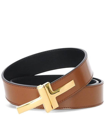 T Buckle Leather Belt 30MM Brown - TOM FORD - BALAAN 1