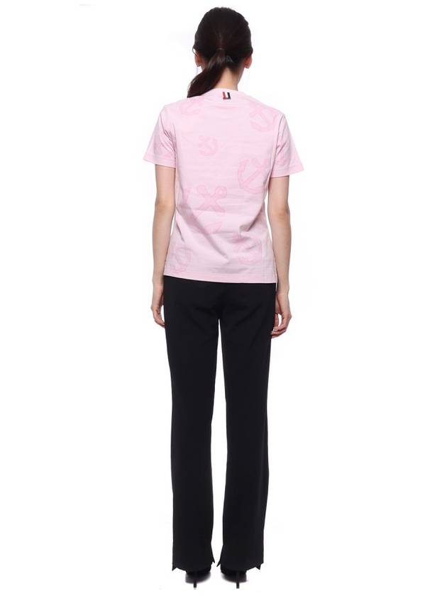 Women's Anchor Logo Round Short Sleeve T-Shirt Pink - THOM BROWNE - BALAAN 6