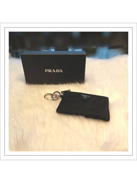 Triangle Logo Nylon Mini Pouch Keychain Black - PRADA - BALAAN 2