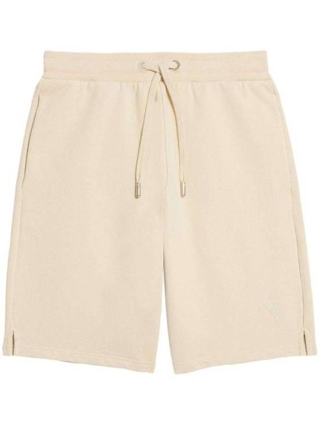 Small Heart Logo Drawstring Shorts Beige - AMI - BALAAN 2