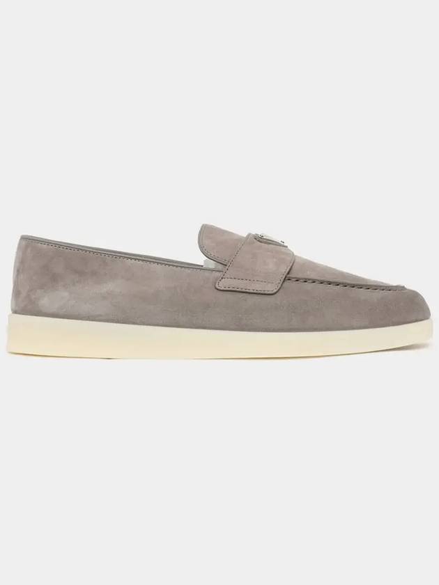 Triangle Logo Suede Loafers Grey - PRADA - BALAAN 4