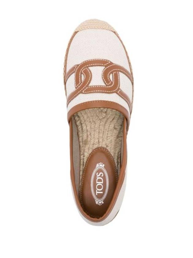 Kate Canvas Leather Espadrilles Shoes Beige - TOD'S - BALAAN 5