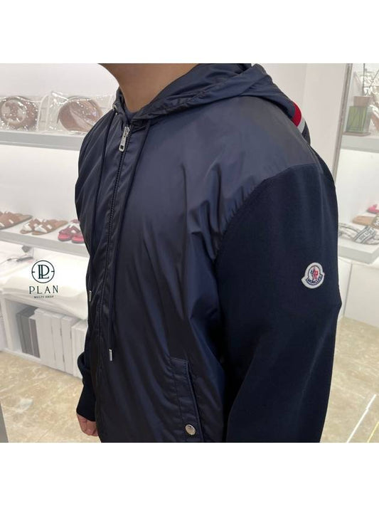 Men's Logo Patch Three Stripes Hooded Jacket Navy - MONCLER - BALAAN 2