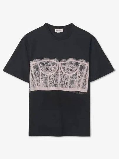 Lace Corset Print Short Sleeves T-Shirt Black - ALEXANDER MCQUEEN - BALAAN 2