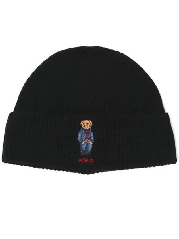 Bear Rib Knit Beanie Black - POLO RALPH LAUREN - BALAAN 2