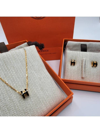 Mini Pop H Pendant Necklace Gold Noir - HERMES - BALAAN 2