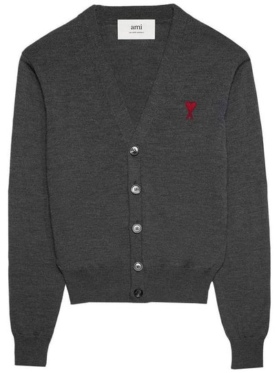 Heart Logo Wool Cardigan Heather Grey - AMI - BALAAN 2