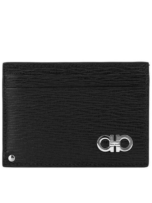 Double Gancini Leather Card Wallet Black - SALVATORE FERRAGAMO - BALAAN 1