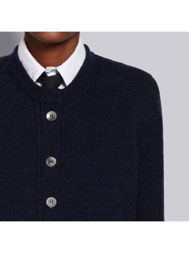 Jersey Stitch Shetland Wool Stripe Crew Neck Cardigan Navy - THOM BROWNE - BALAAN 6