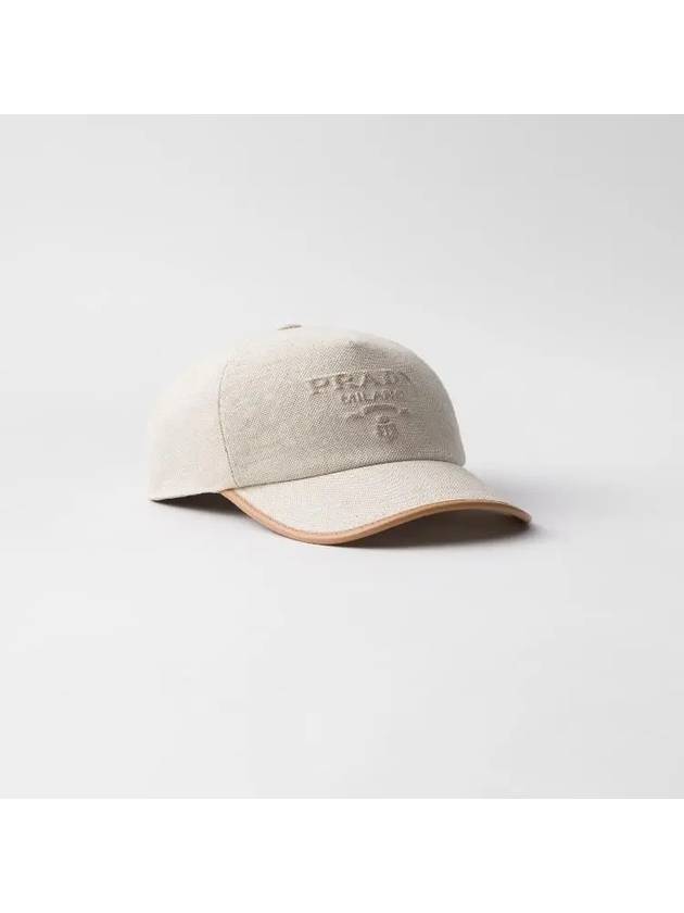 Logo Linen Blend Ball Cap Natural - PRADA - BALAAN 1