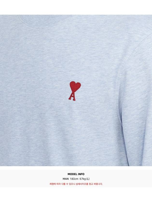 Chain Stitch Heart Logo Long Sleeve T-Shirt Blue - AMI - BALAAN 8