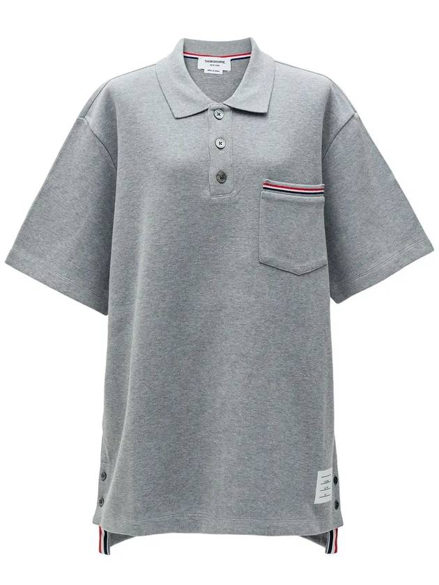 RWB Pocket Interlock Cotton Short Sleeve Polo Shirt Grey - THOM BROWNE - BALAAN 3