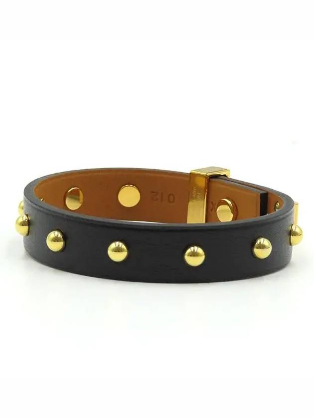 MINI DOG black color gold studded CLOUS decorative leather bracelet - HERMES - BALAAN 2