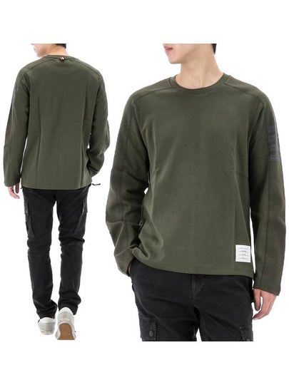 4-Bar Striped Cotton Long Sleeve T-Shirt Green - THOM BROWNE - BALAAN 2