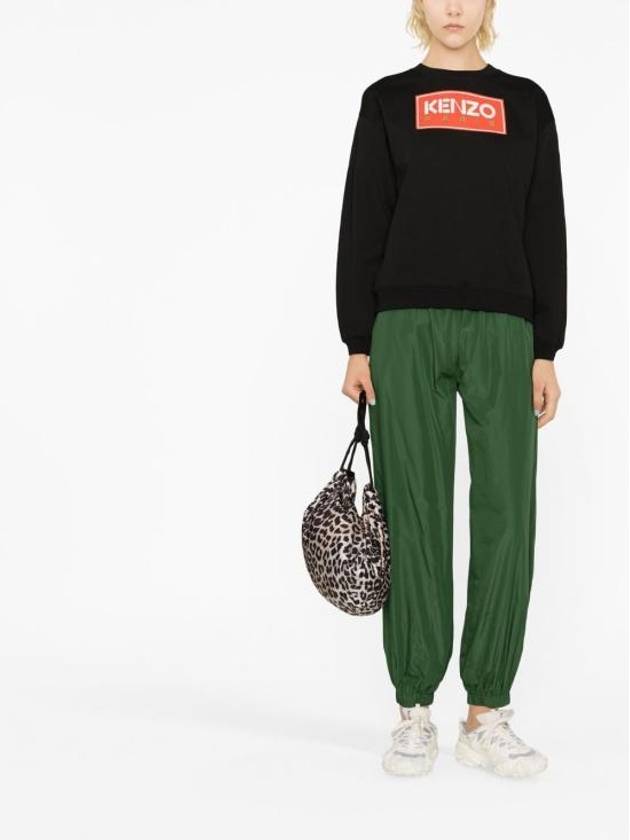 Women's Paris Logo Crew Neck Cotton Sweatshirt Black - KENZO - BALAAN 4