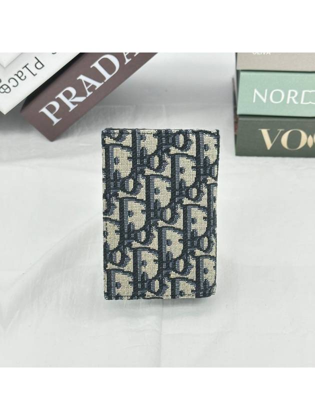 Vertical Half Card Holder Beige And Black  Oblique Jacquard - DIOR - BALAAN 9