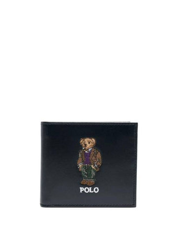 Polo Bear Embroidery Half Wallet Black - POLO RALPH LAUREN - BALAAN 1