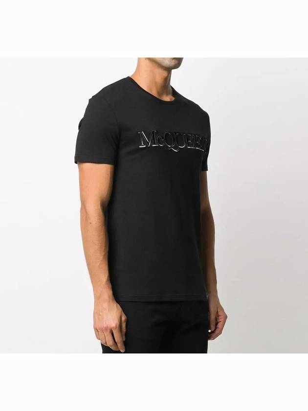 Embroidered Logo Short Sleeve T-Shirt Black - ALEXANDER MCQUEEN - BALAAN 4