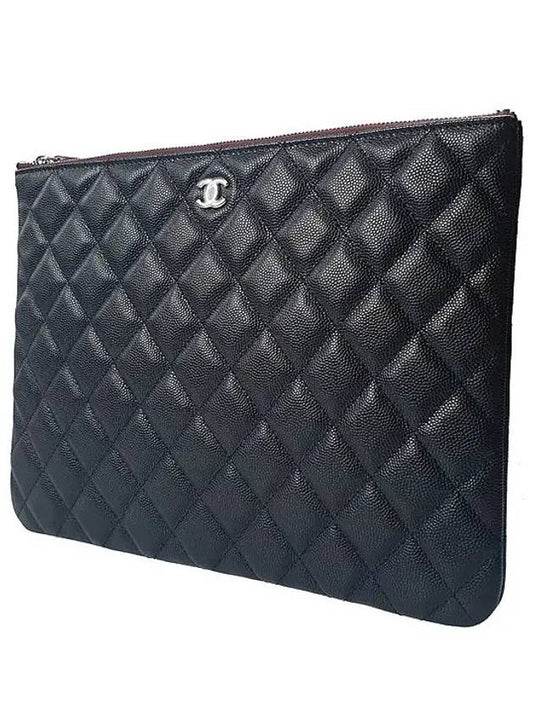 Medium Classic Clutch Bag Caviar Leather & Silver Black - CHANEL - BALAAN 2