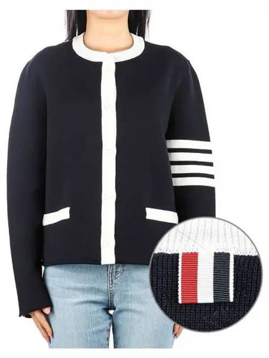 Double Face 4Bar Wool Cardigan Navy - THOM BROWNE - BALAAN 2