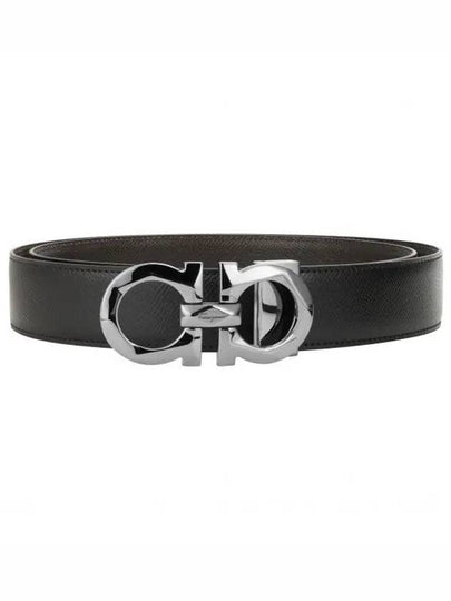 Silver Gancini Reversible Leather Belt Black - SALVATORE FERRAGAMO - BALAAN 2