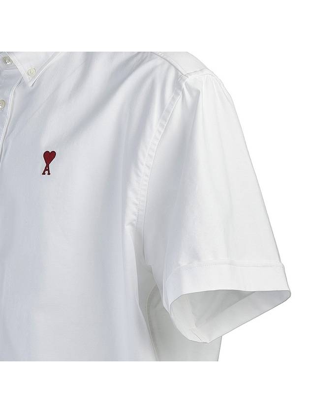 Heart Logo Short Sleeve Shirt White - AMI - BALAAN 6