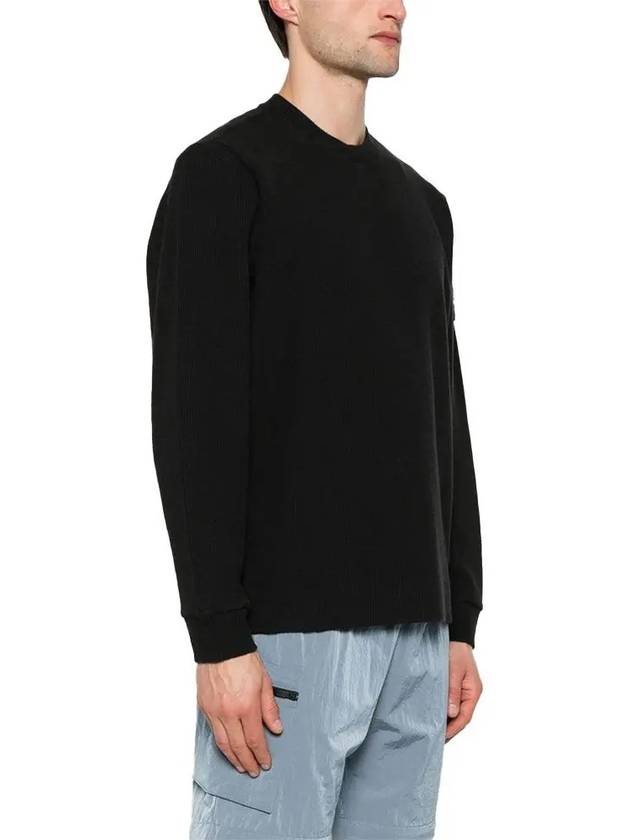 Compass Badge Crew Neck Ribbed Cotton Knit Top Black - STONE ISLAND - BALAAN 4