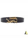 Monogram Logo Leather Bracelet Black - SAINT LAURENT - BALAAN 2