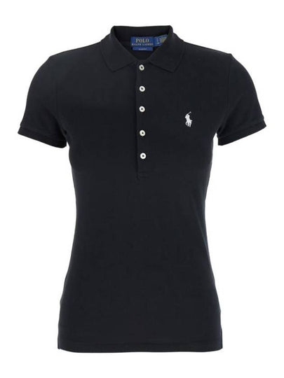 Women's Julie Embroidered Logo Short Sleeve Polo Shirt Black - POLO RALPH LAUREN - BALAAN 2