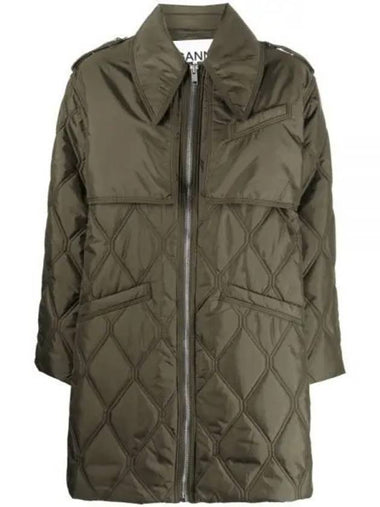 Women s side slit quilted jacket khaki ivory F7160 - GANNI - BALAAN 1