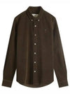 Embroidered Logo Corduroy Velvet Long Sleeve Shirt Dark Coffee - AMI - BALAAN 2