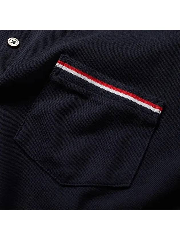 Men's Three Stripes Pocket Mercerized Short Sleeve Polo Shirt Navy - THOM BROWNE - BALAAN 4