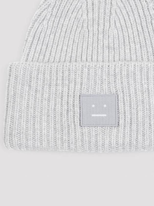 Face Patch Ribbed Wool Beanie Grey - ACNE STUDIOS - BALAAN 5