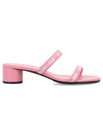 Logo Strap Round Sandal Heels Pink - BALENCIAGA - BALAAN 1