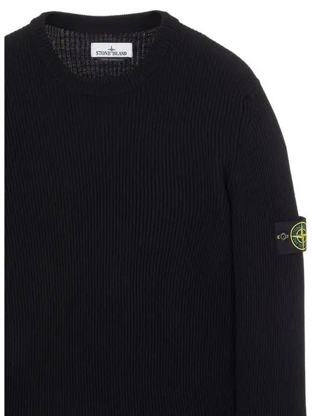 Wappen Patch Crew Neck Ribbed Wool Knit Top Black - STONE ISLAND - BALAAN 4