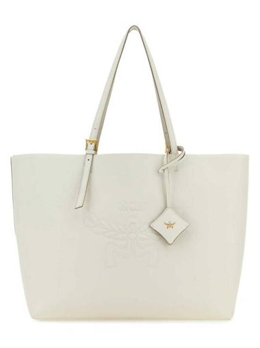 Himmel Embossed Logo Leather Tote Bag White - MCM - BALAAN 1