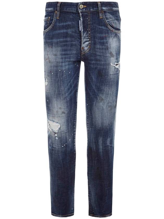 Men's Bros Logo Patch Disadded Skater Jeans Blue - DSQUARED2 - BALAAN 1