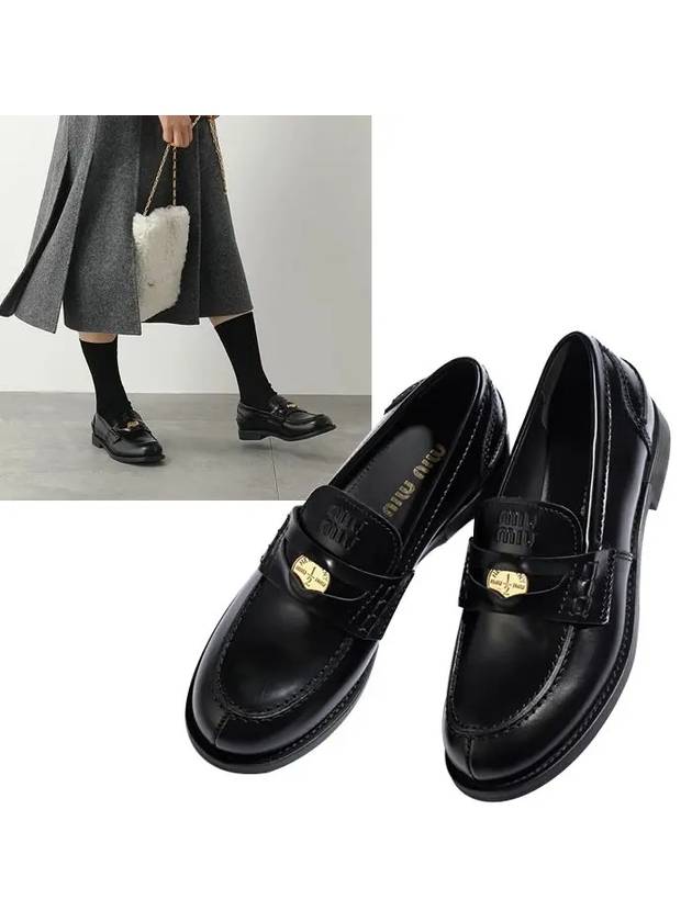 Brushed Leather Penny Loafers Black - MIU MIU - BALAAN 2