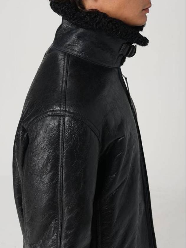 Shearling Collar Leather Jacket Black - ACNE STUDIOS - BALAAN 6