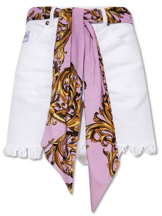 Jeans Scarf Shorts White - VERSACE - BALAAN 1